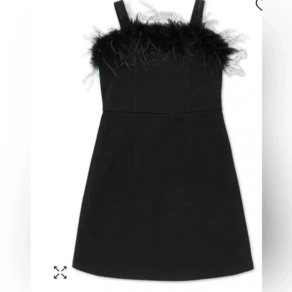 SPEECHLESSS KIDS BLACK KNEES LENGTH DRES WITH FEATHER TRIM - Picture 1 of 5